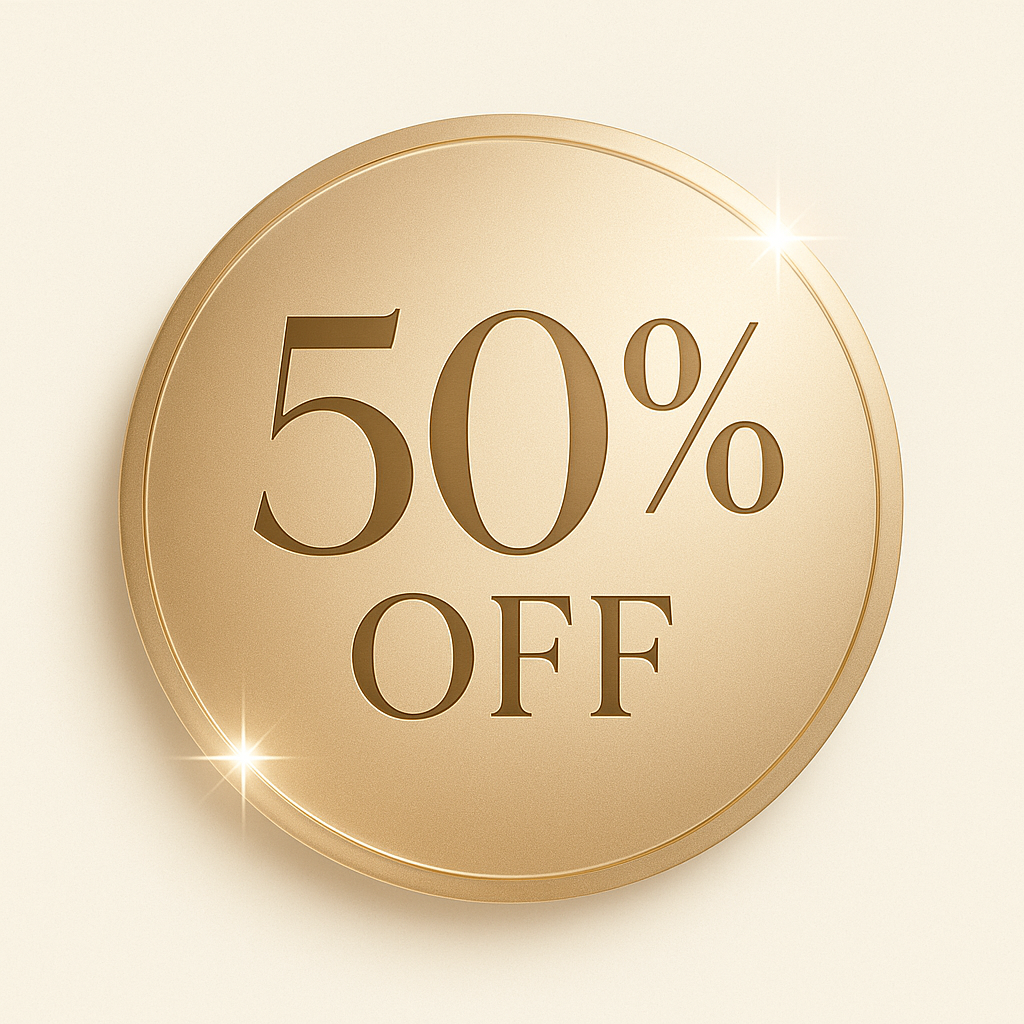 Badge 50% desconto consulta estética Dra. Dani Goe Florianópolis